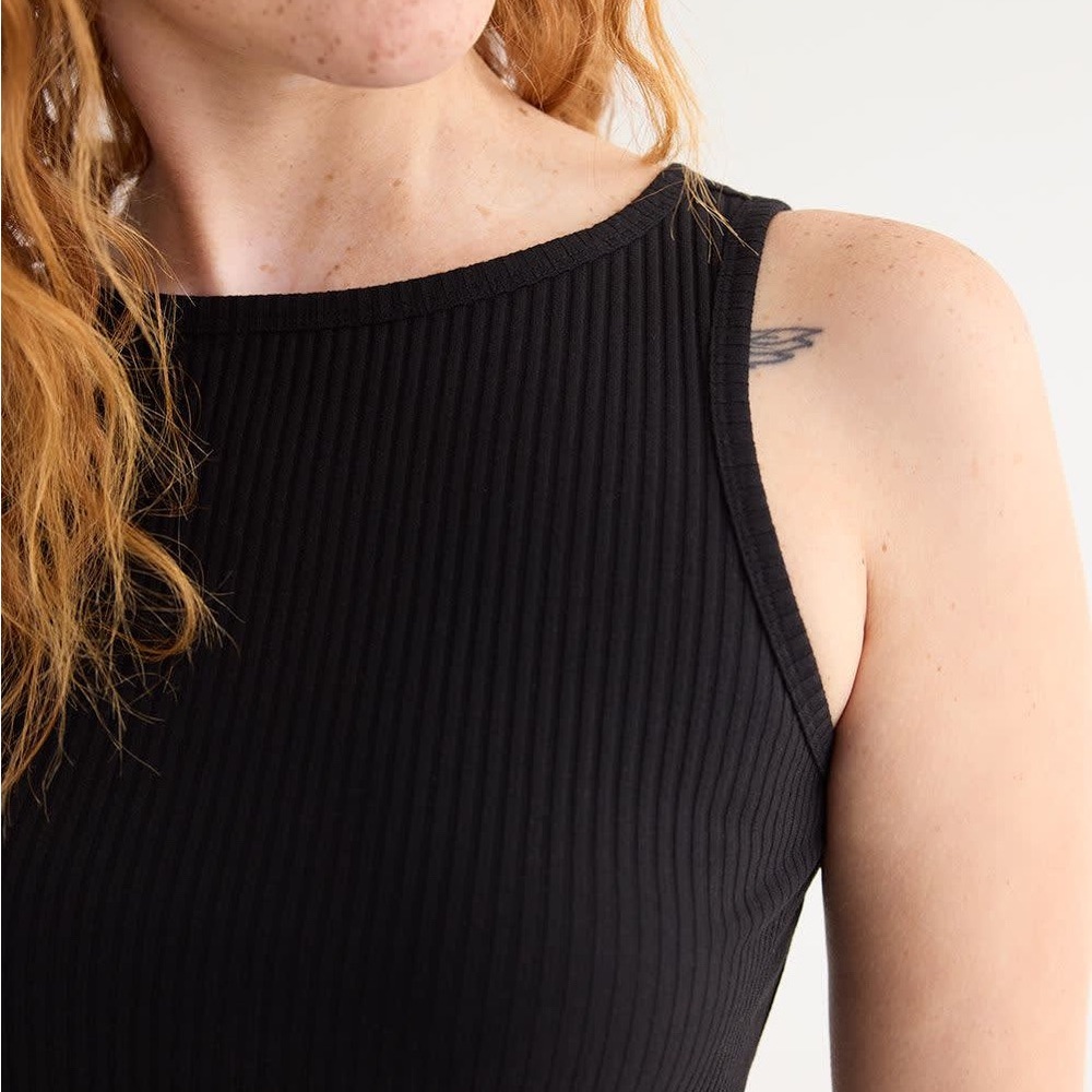 Sz XS Reitman’s Sleeveless Ribbed Midi Dress black with side slits crew neck - Picture 5 of 12